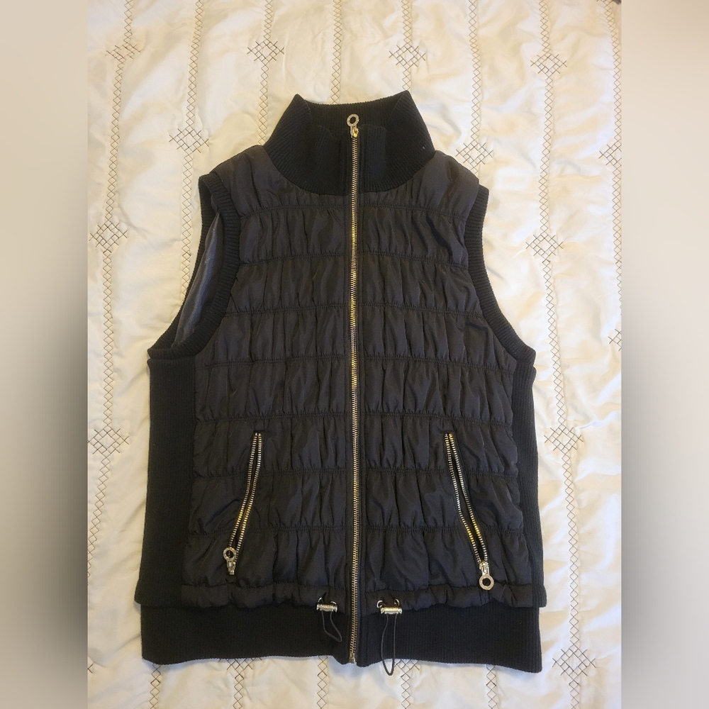 Calvin Klein Black Quilted Sleeveless Puffer Vest with Gold Zippers